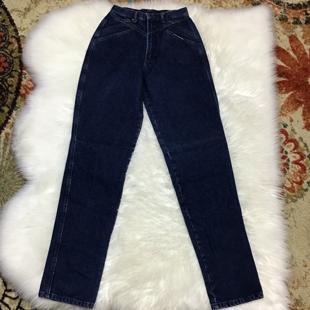Vtg Rocky Mountain Jeans Rockies Bareback High Rise Dark Long Tag 28, (24x33.5)